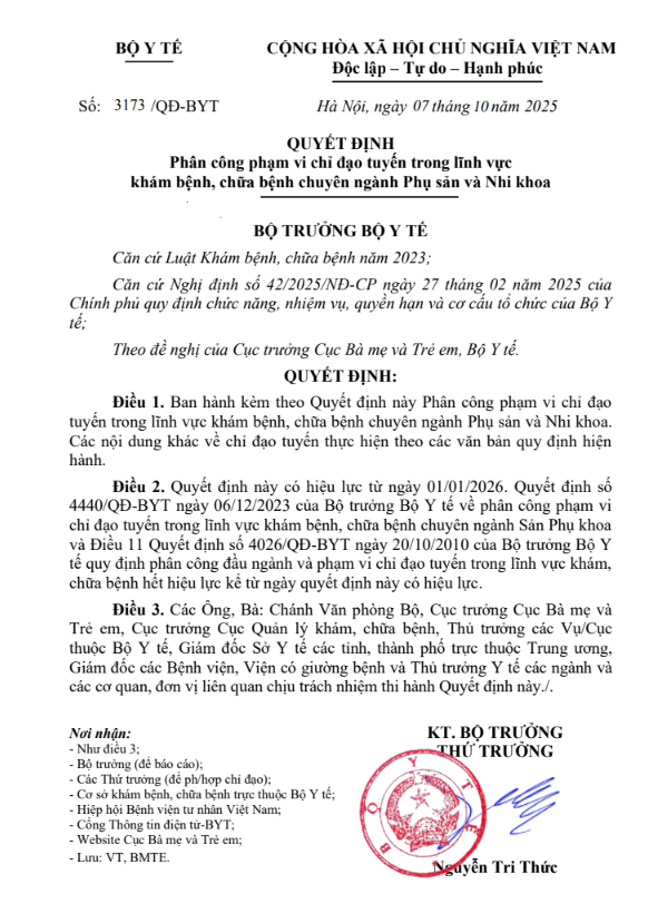 Phân công CĐT Sản, Nhi