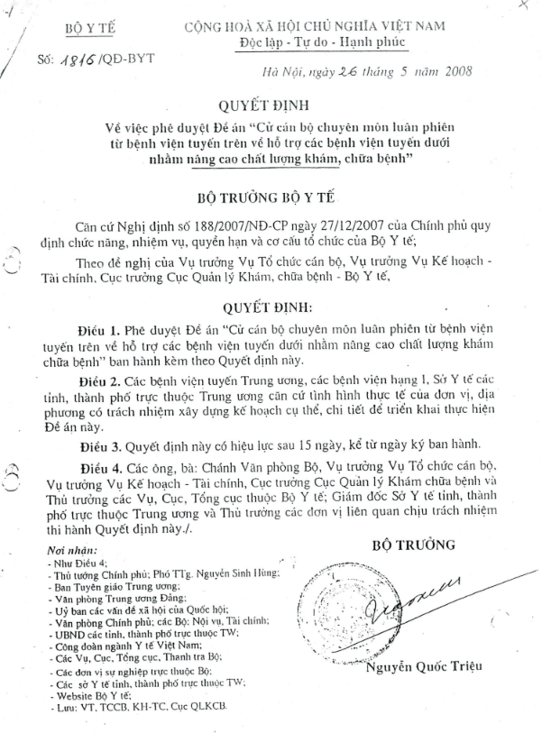 Cử cán bộ chuyên môn luân phiên từ bệnh viên tuyến trên về hổ trợ các bệnh viên tuyến dưới