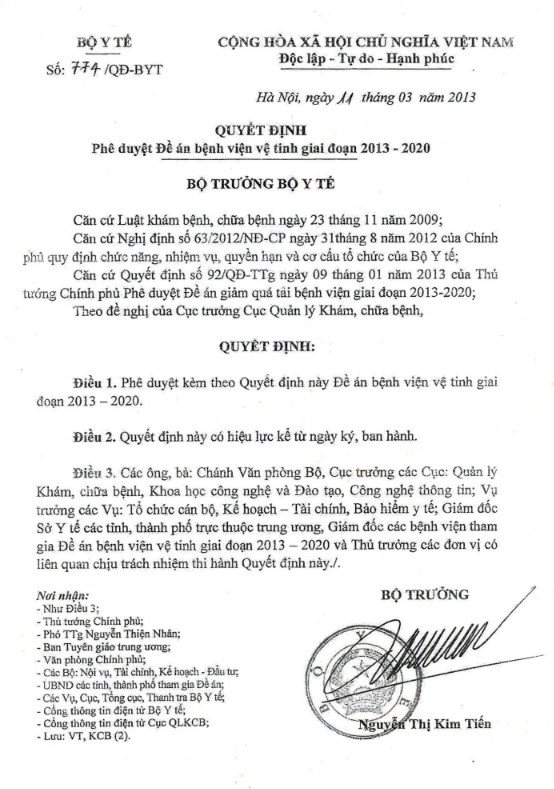 Phê duyệt đề án bệnh viện vệ tinh giai đoạn 2013-2020