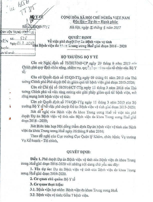 Về việc phê duyệt Dự án bệnh viện vệ tinh